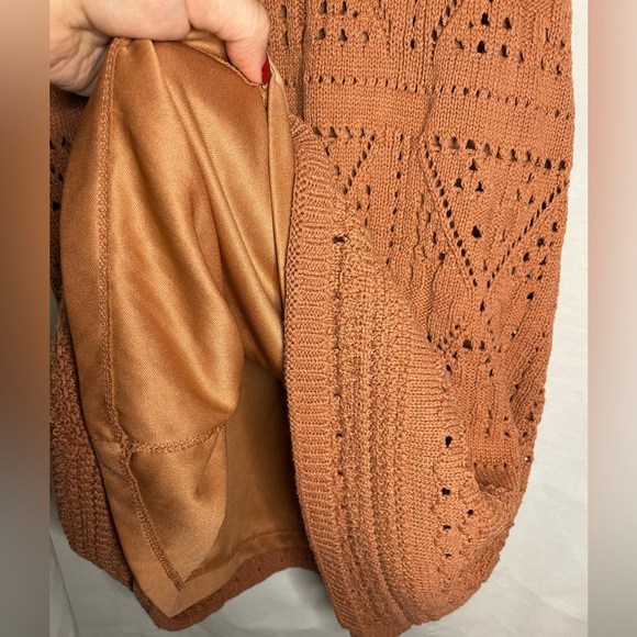 Sweet Lovely by Jen Copper Rust Crochet Short Sleeve Dress w/ Lining Size Small - Picture 6 of 14